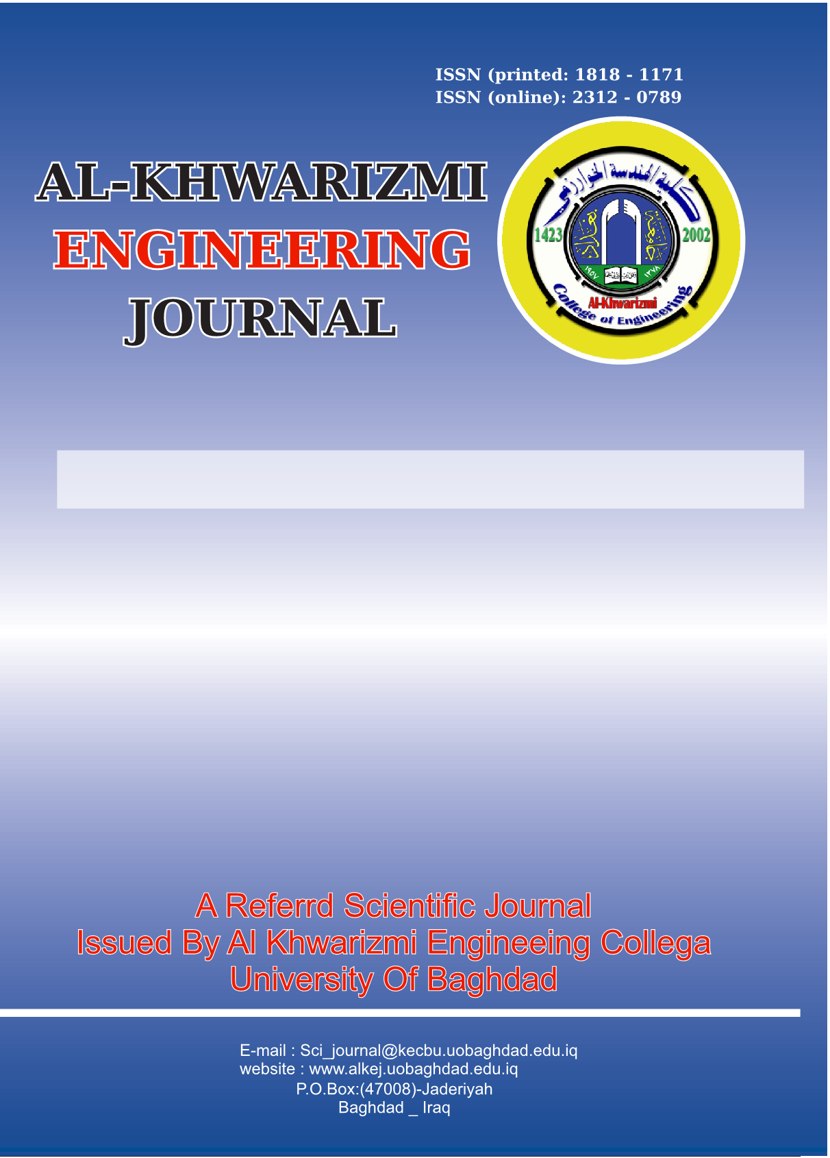 					View Vol. 20 No. 1 (2024): Al-Khwarizmi Engineering Journal
				